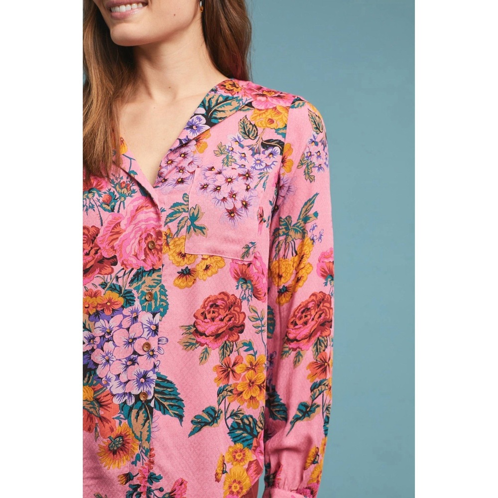 Maeve Anthropologie Women's 4 Floral Manifold Button Down Long Sleeve Blouse Top
